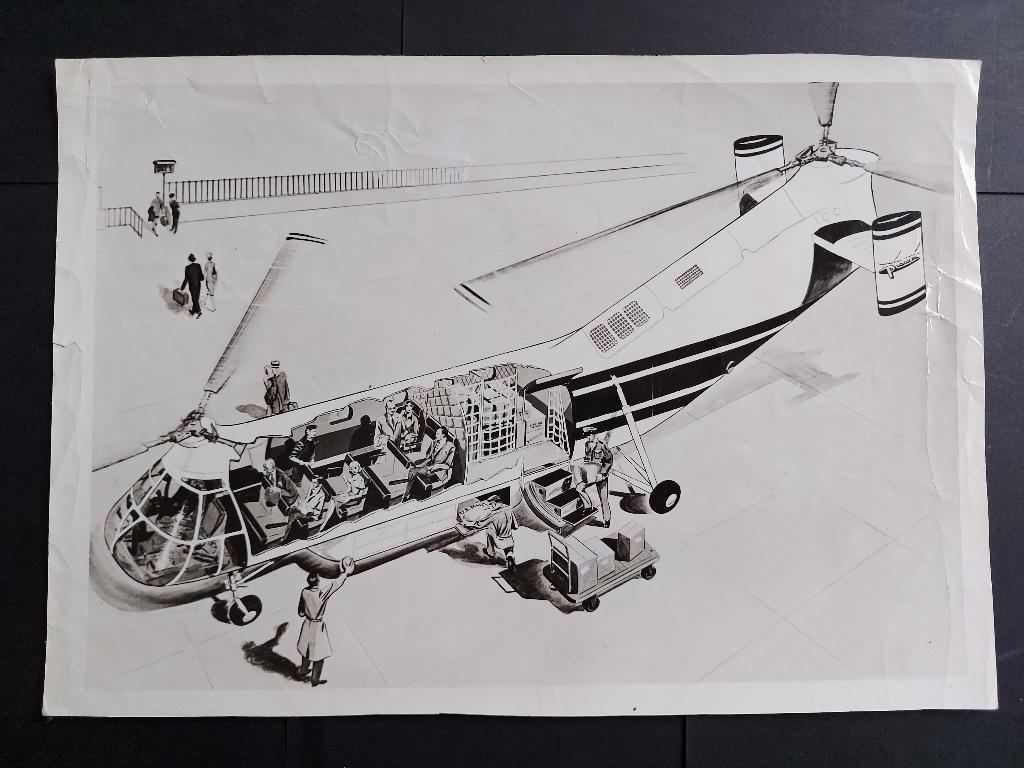 Foto van een tekening van een Piasecki PH-42 (F833), Ophalen of Verzenden, Gebruikt, Kaart, Foto of Prent