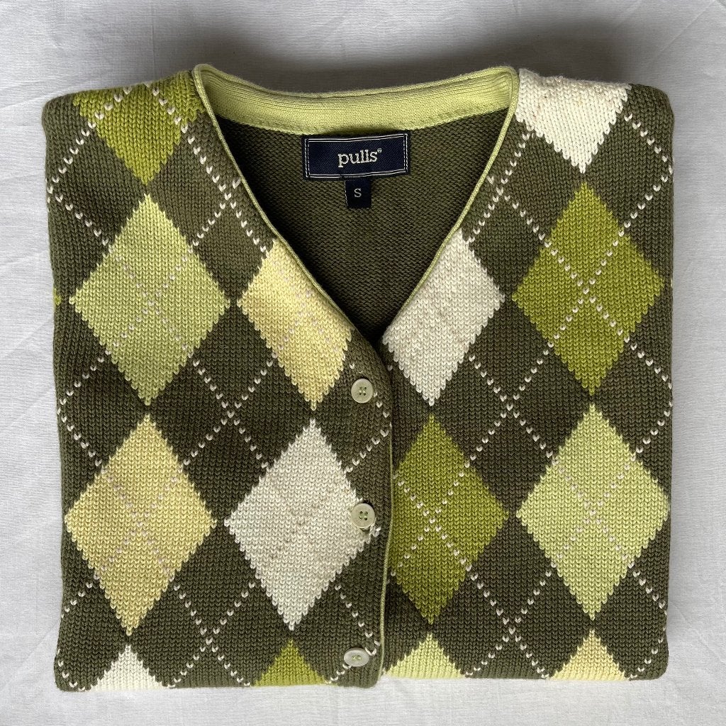 katoenen gilet met Argyle ruit in wit/geel/groen van Pulls, Pulls, Meerkleurig, Nieuw, Ophalen of Verzenden