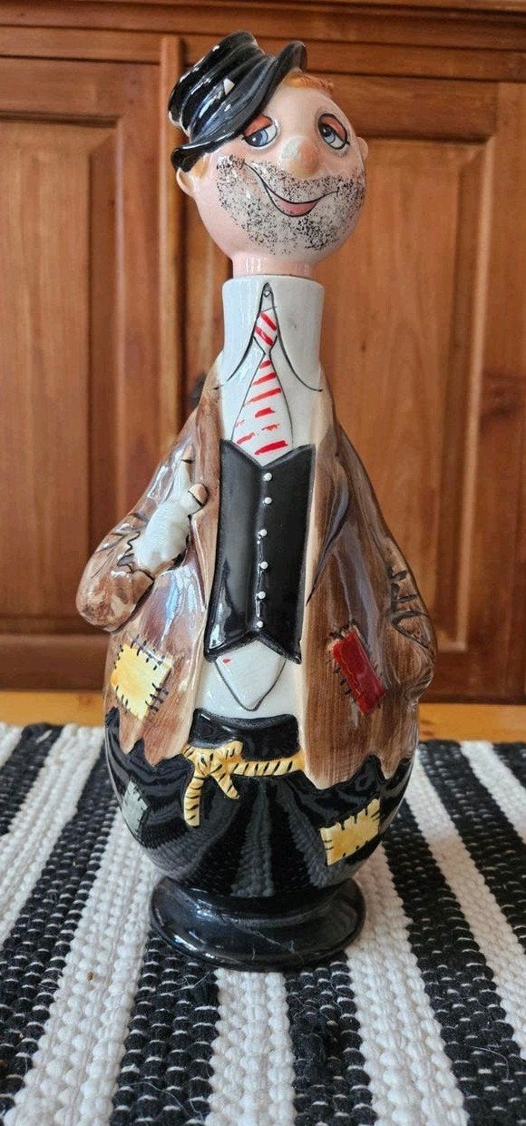 Vintage Keramische Drankfles Zwerver Figuur met Kurk, Ophalen of Verzenden