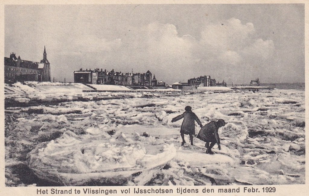 770E Vlissingen, strand, ijsschotsen, febr. 1929, boulevard, Verzamelen, Ophalen of Verzenden, 1920 tot 1940, Ongelopen, Zeeland