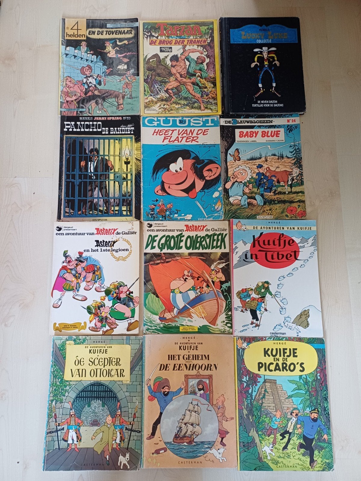 Collectie vintage stripboeken: Kuifje, Asterix, Lucky Luke,, Meerdere stripboeken, Ophalen of Verzenden, Gelezen