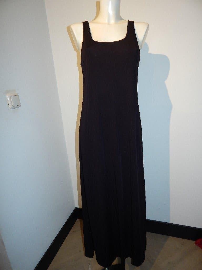 Ischiko donker bruine maxi dress stretch vintage D44, Bruin, Verzenden, Maat 42/44 (L), Zo goed als nieuw