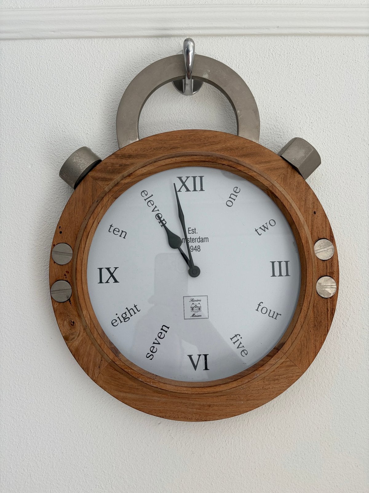 Riviera Maison Klok, Huis en Inrichting, Woonaccessoires | Klokken, Bruin, Landelijk, Analoog, Ophalen of Verzenden
