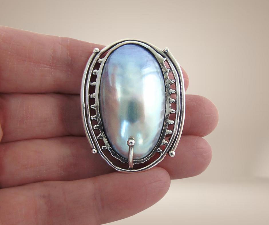 Prachtige 925 zilveren modernistische OSMENA parel gesp!, Losse buckle of gesp, Overige kleuren, 3 tot 5 cm, Zo goed als nieuw