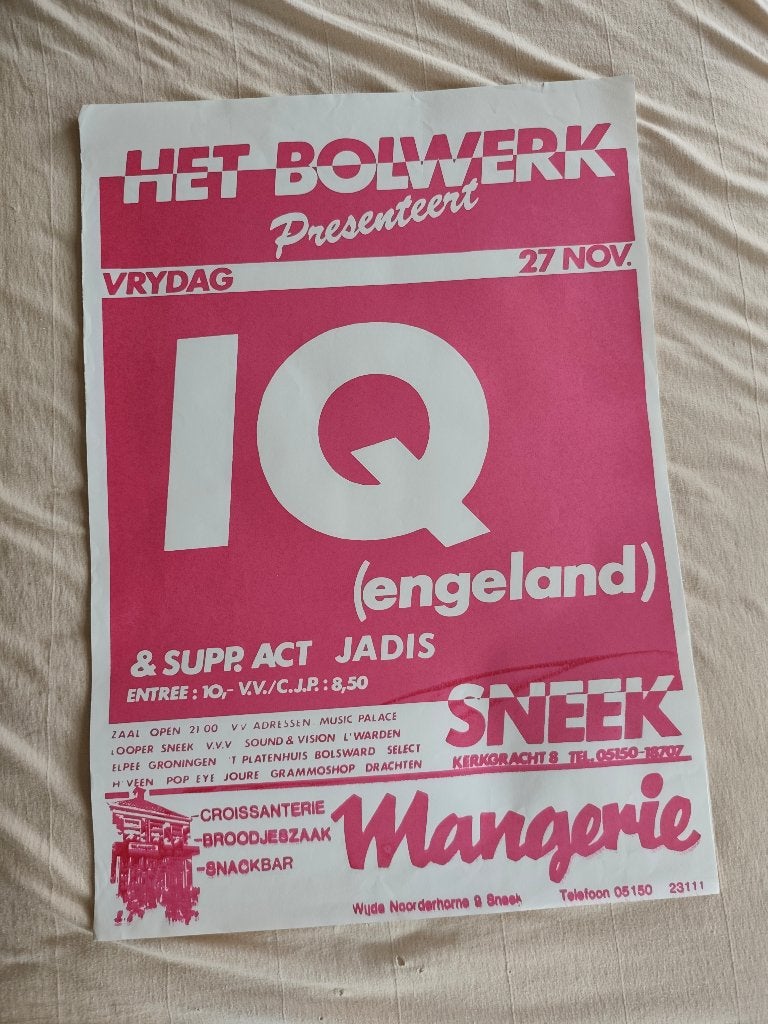 Poster concert IQ in Sneek, Cd's en Dvd's, Ophalen, Zo goed als nieuw, Overige typen