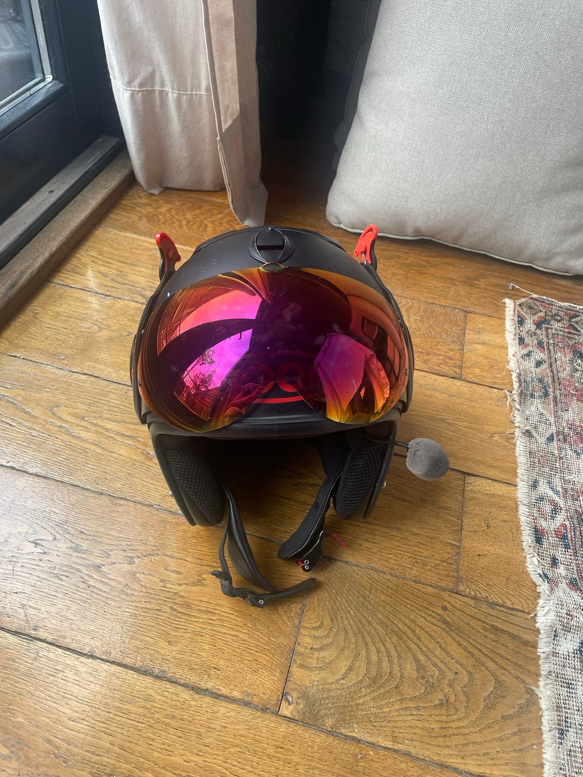 ROOF Boxer V8 Full Black helm met rood vizier en communicati, Overige merken, M, Systeemhelm, Heren