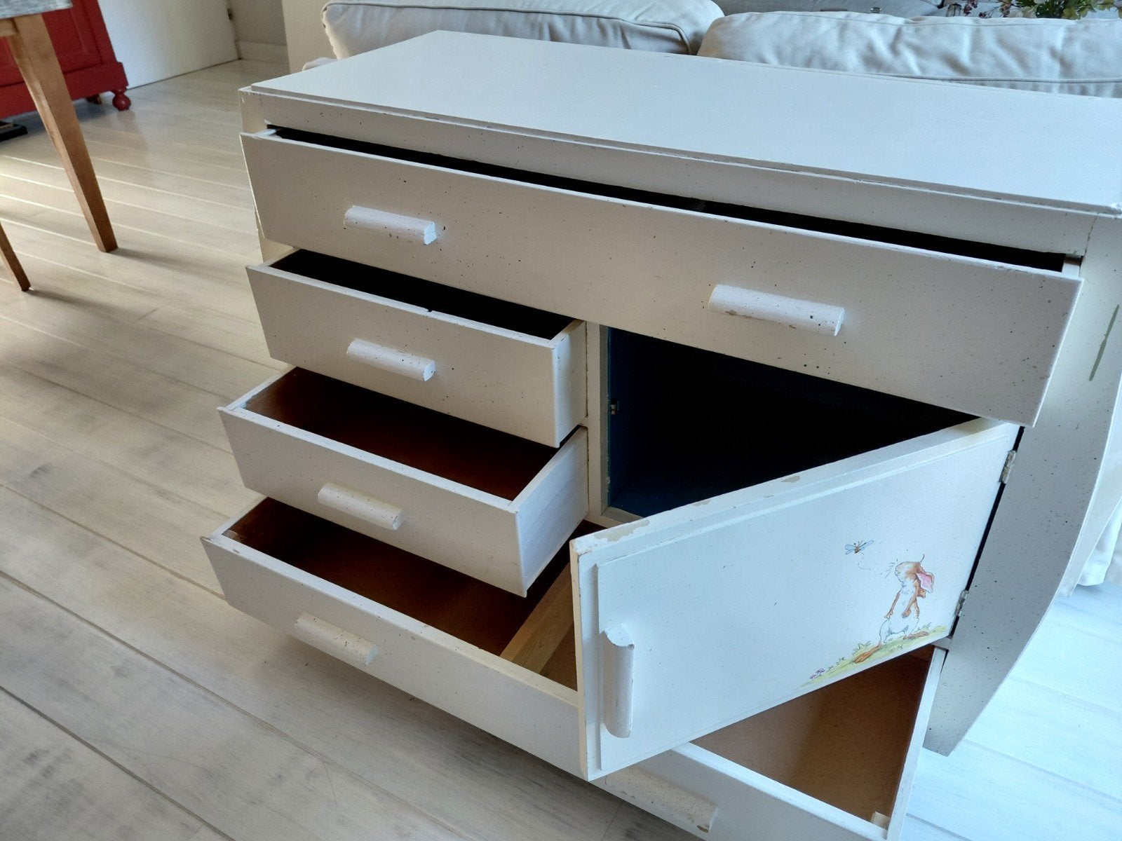 Vintage Commode met Lades en Kastje - Wit, Kinderen en Baby's, Kinderkamer | Commodes en Kasten, Gebruikt, 75 tot 100 cm, Minder dan 50 cm