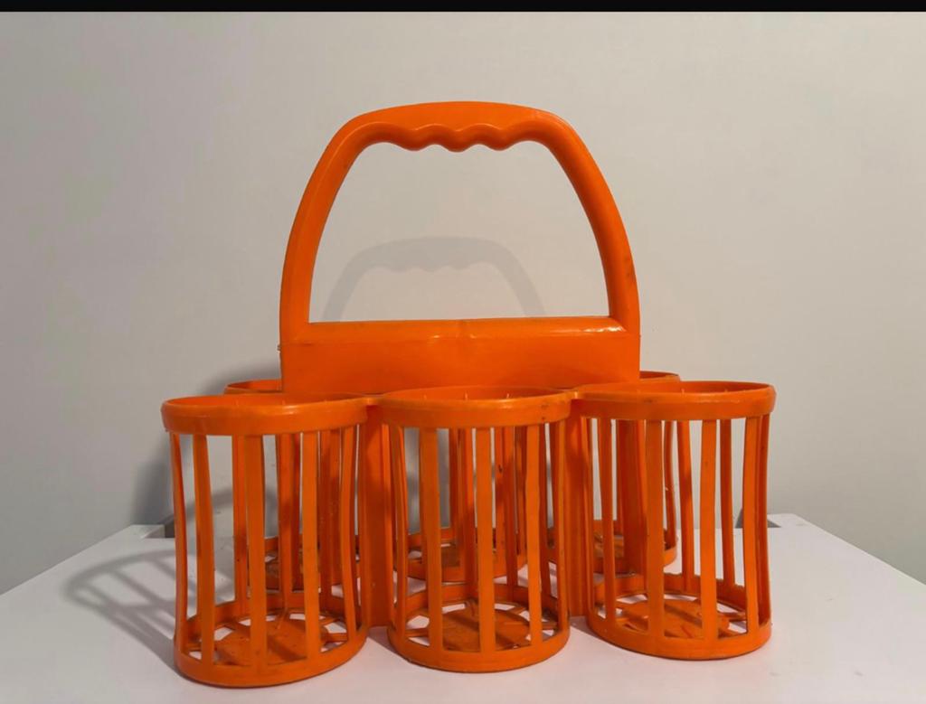 Retro vintage kunststof jaren 70 flessendrager / flessenrek., Ophalen, Zo goed als nieuw, Oranje