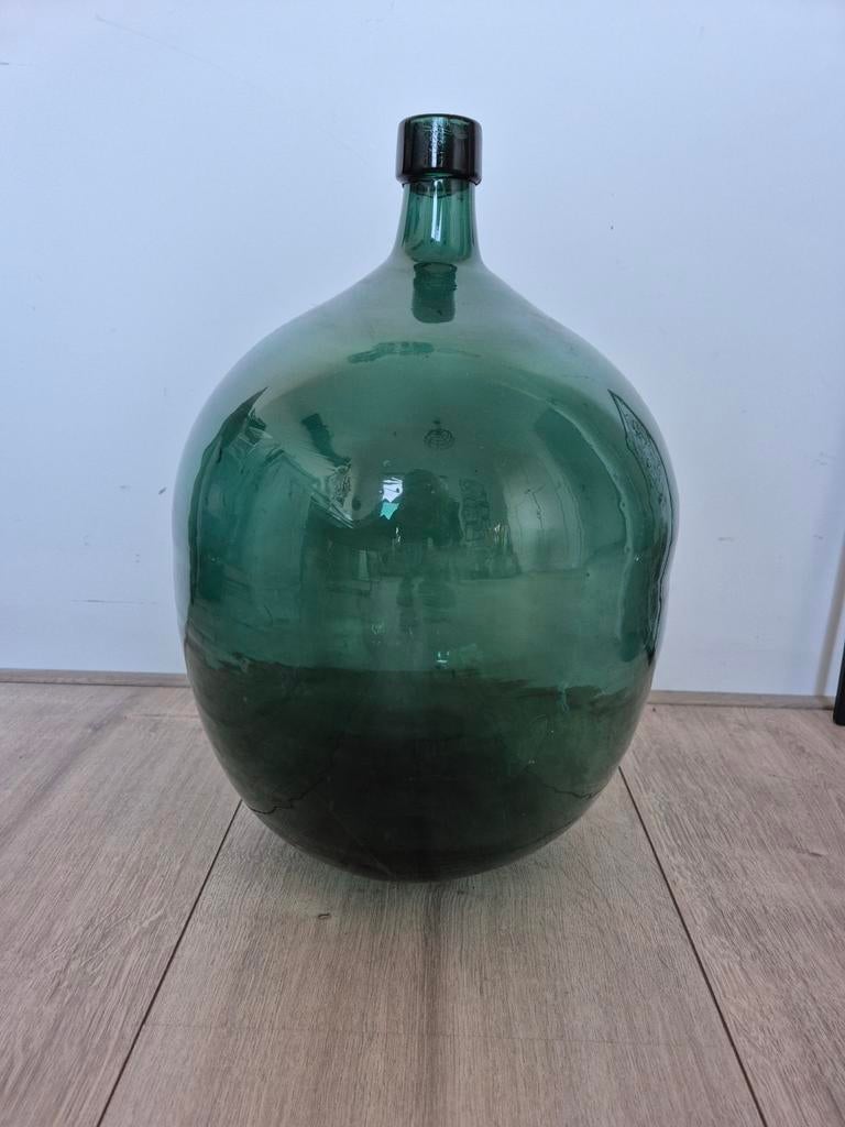 Prachtige groene bol fles, Ophalen, Minder dan 50 cm, Groen, Glas