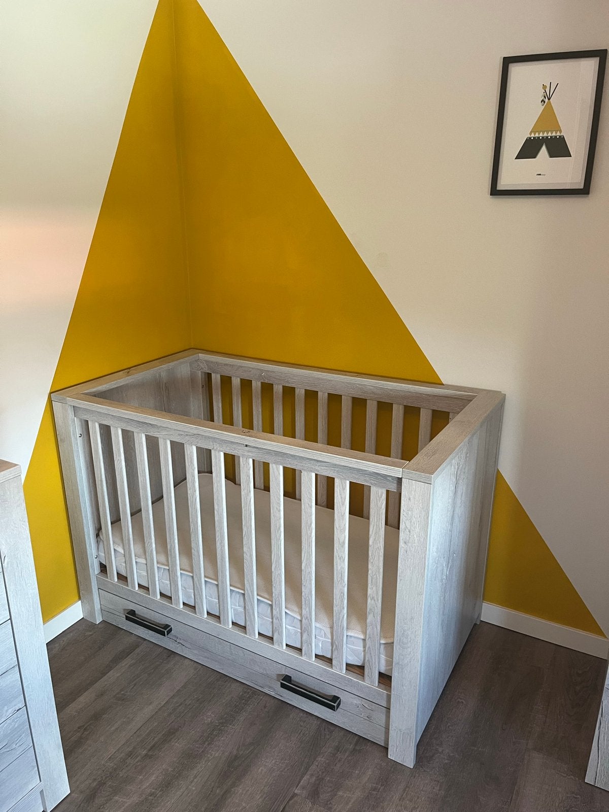 Kidsmill Sem Ledikant met Matras en Lade, Ophalen, Zo goed als nieuw, Minder dan 140 cm, Matras
