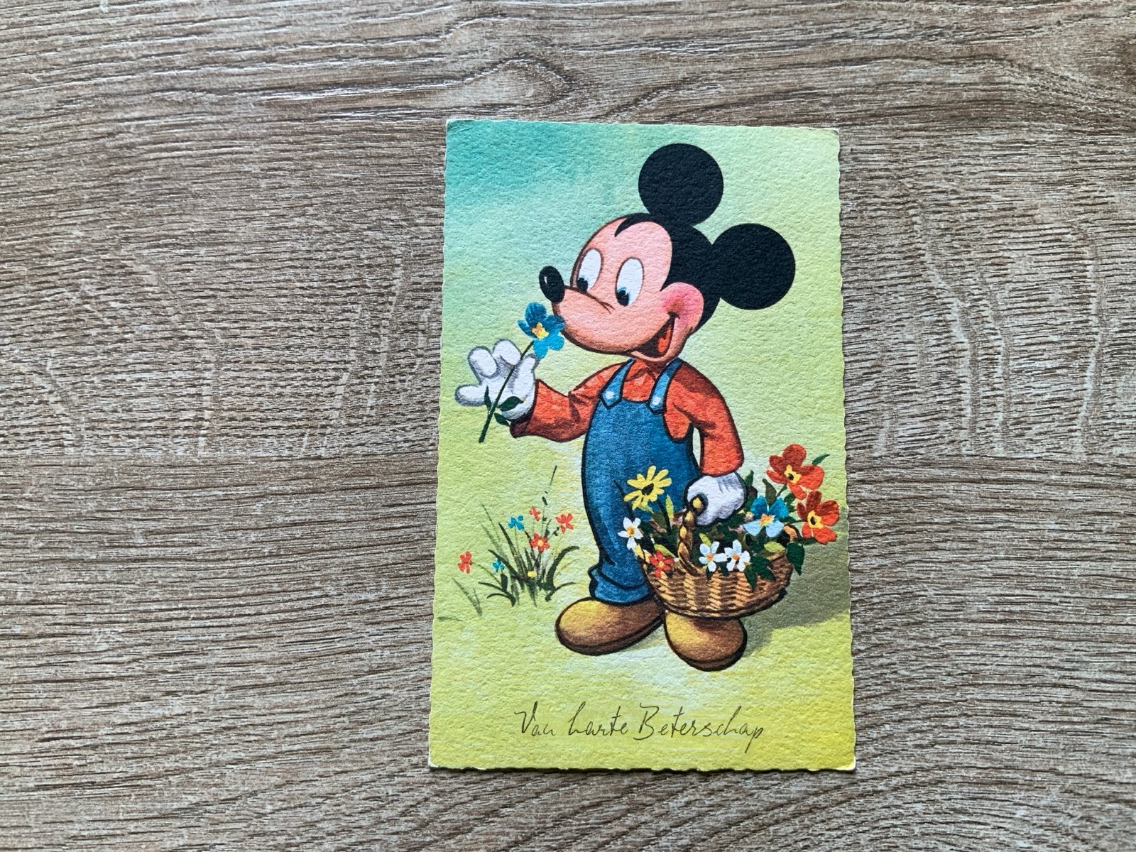 Vintage Mickey Mouse Ansichtkaart -, Ophalen of Verzenden, 1940 tot 1960, Gelopen