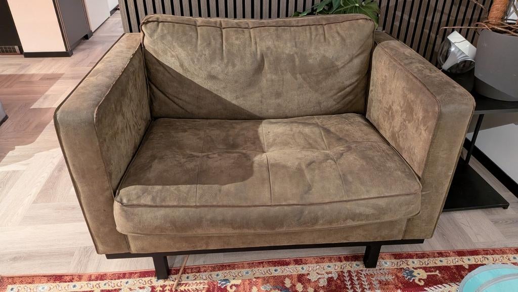 Moet Nu Weg! WOOOD Rodeo loveseat groen leer, Ophalen, Gebruikt, 100 tot 125 cm, Leer