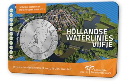 2025 Hollandse Waterlinies vijfje in coincard, Ophalen of Verzenden, Koningin Beatrix, Euro's