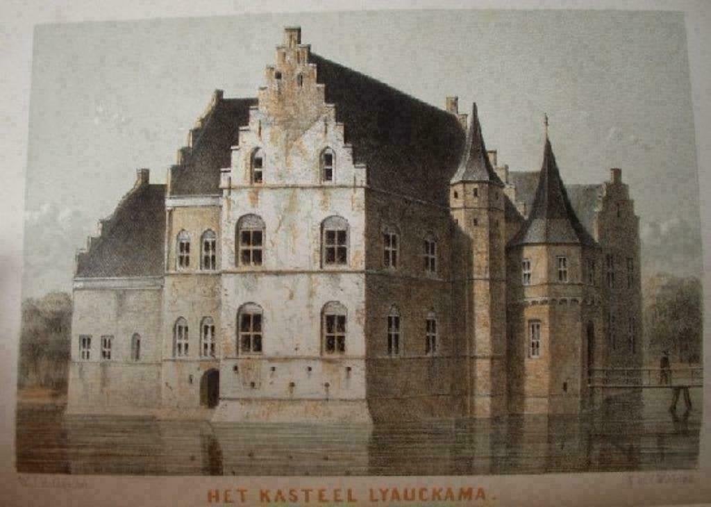 12 / Sexbierum  Kasteel Lyauckama Liaukama  Litho 1854, Antiek en Kunst, Ophalen of Verzenden