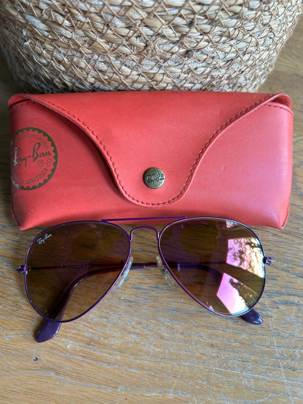 Ray-Ban Aviator Large Metal Zonnebril Paars, Gebruikt, Zonnebril, Paars, Ophalen of Verzenden