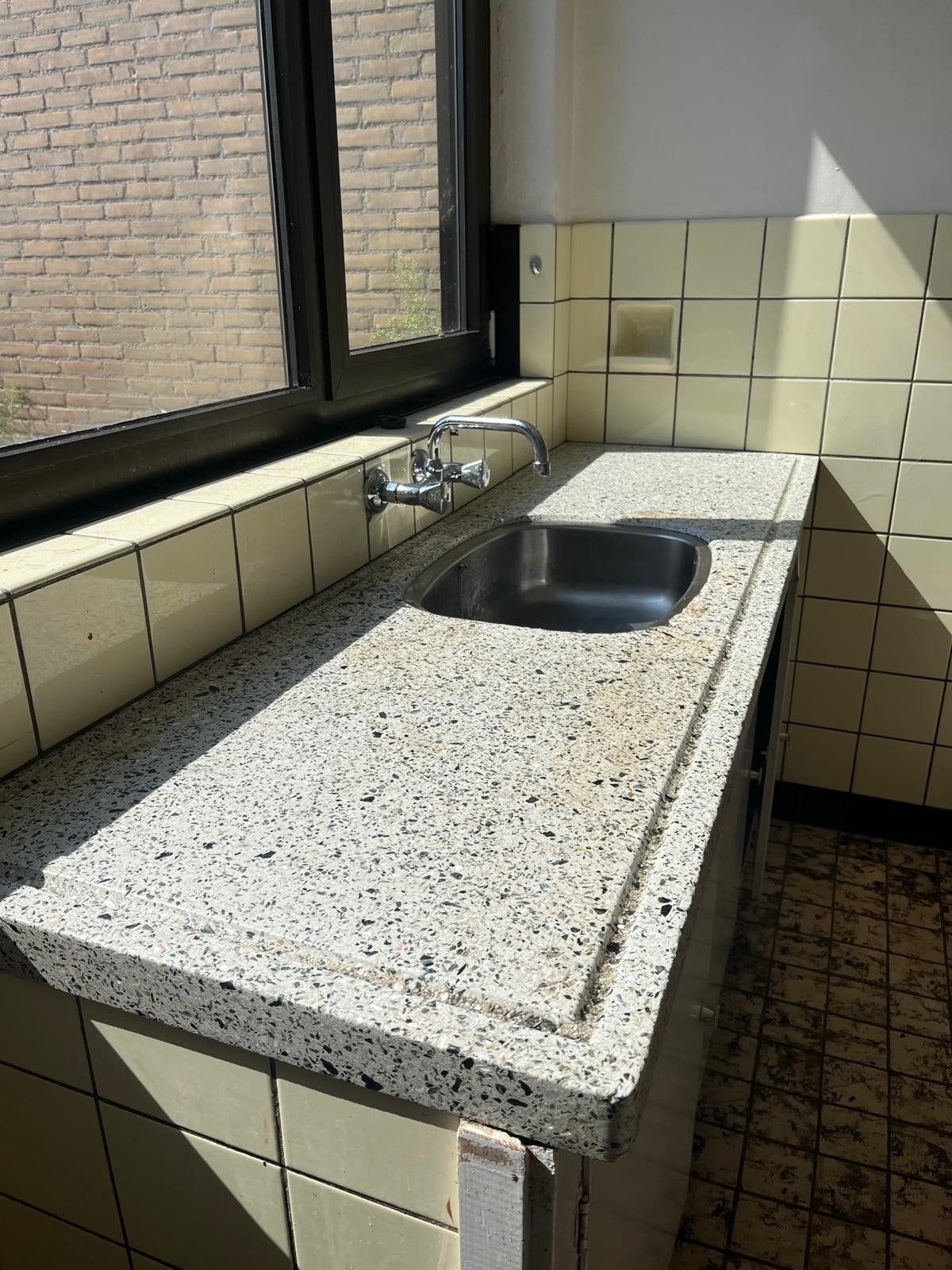 Marmeren aanrechtblad met spoelbak 179x56 cm, Ophalen, Gebruikt, Wit, 150 tot 200 cm
