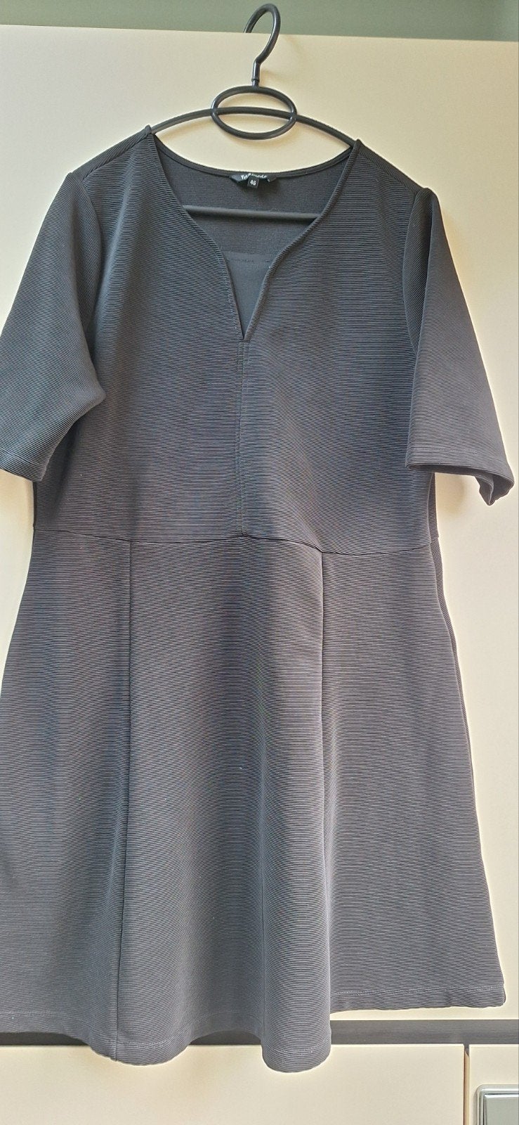 Zwart geribbelde jurk van MS Mode, maat 46, Zwart, Maat 46/48 (XL) of groter, Ophalen of Verzenden, Zo goed als nieuw