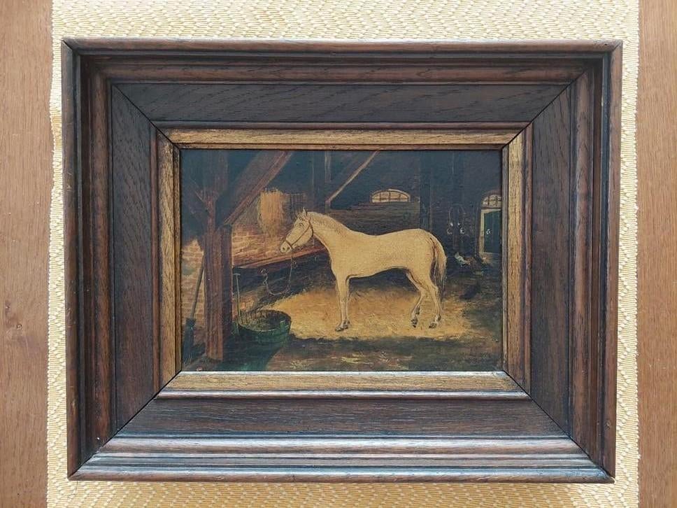 Mooi schilderij van een paard in stal, Ophalen of Verzenden