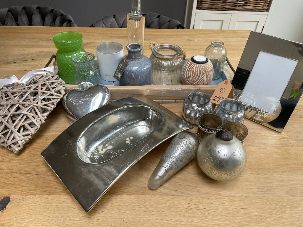 Diverse woonaccessoires zilver /grijs / hout, Overige materialen, Bruin, Ophalen of Verzenden, Zo goed als nieuw