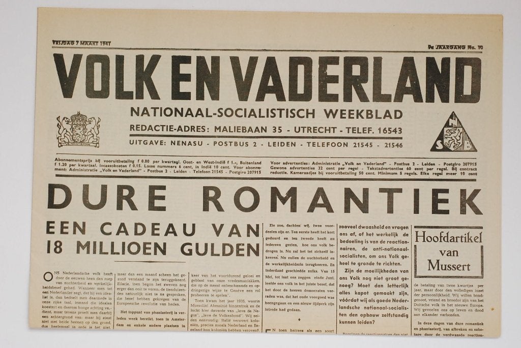 7 maart 1941 - Volk en Vaderland | Herdruk krant WOII, Zo goed als nieuw, Verzenden, Amsterdam, Overige soorten