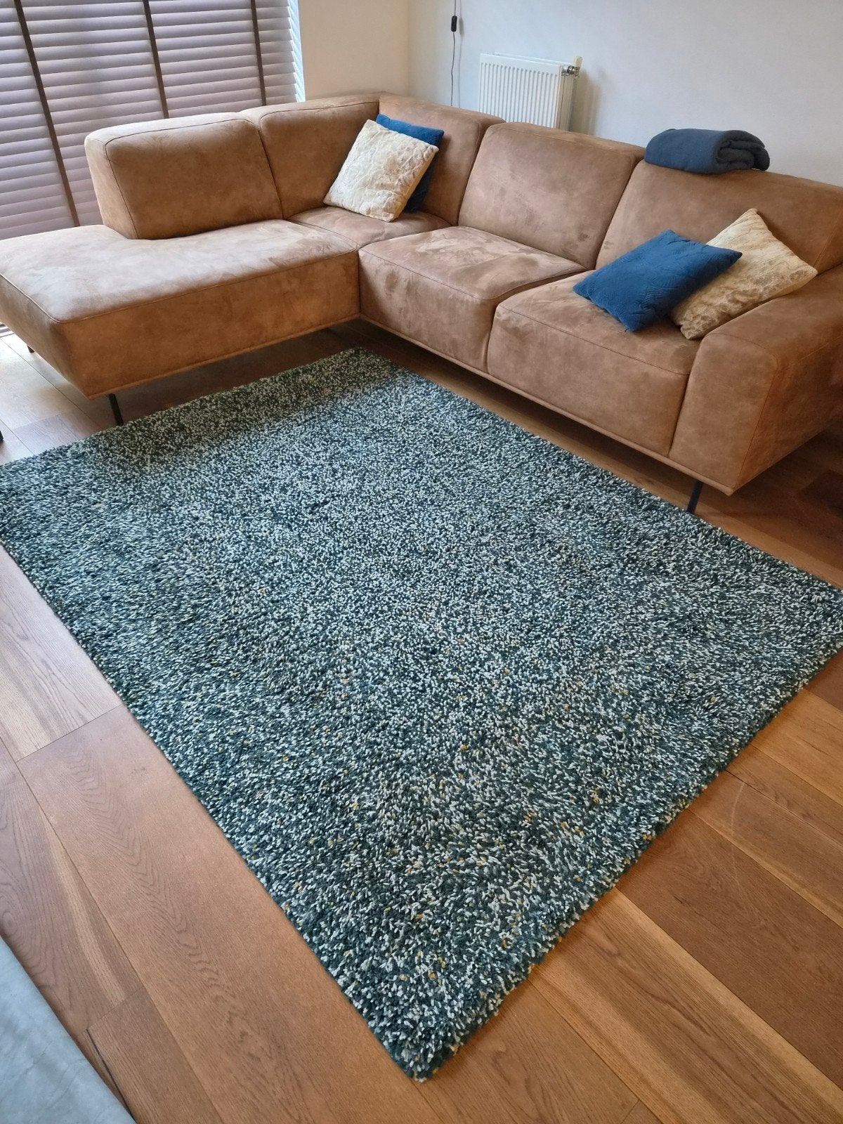 Hoogpolig vloerkleed blauw/groen Vindum - Ikea - 160x230cm, Ophalen, Modern, Speels, 150 tot 200 cm, 200 cm of meer