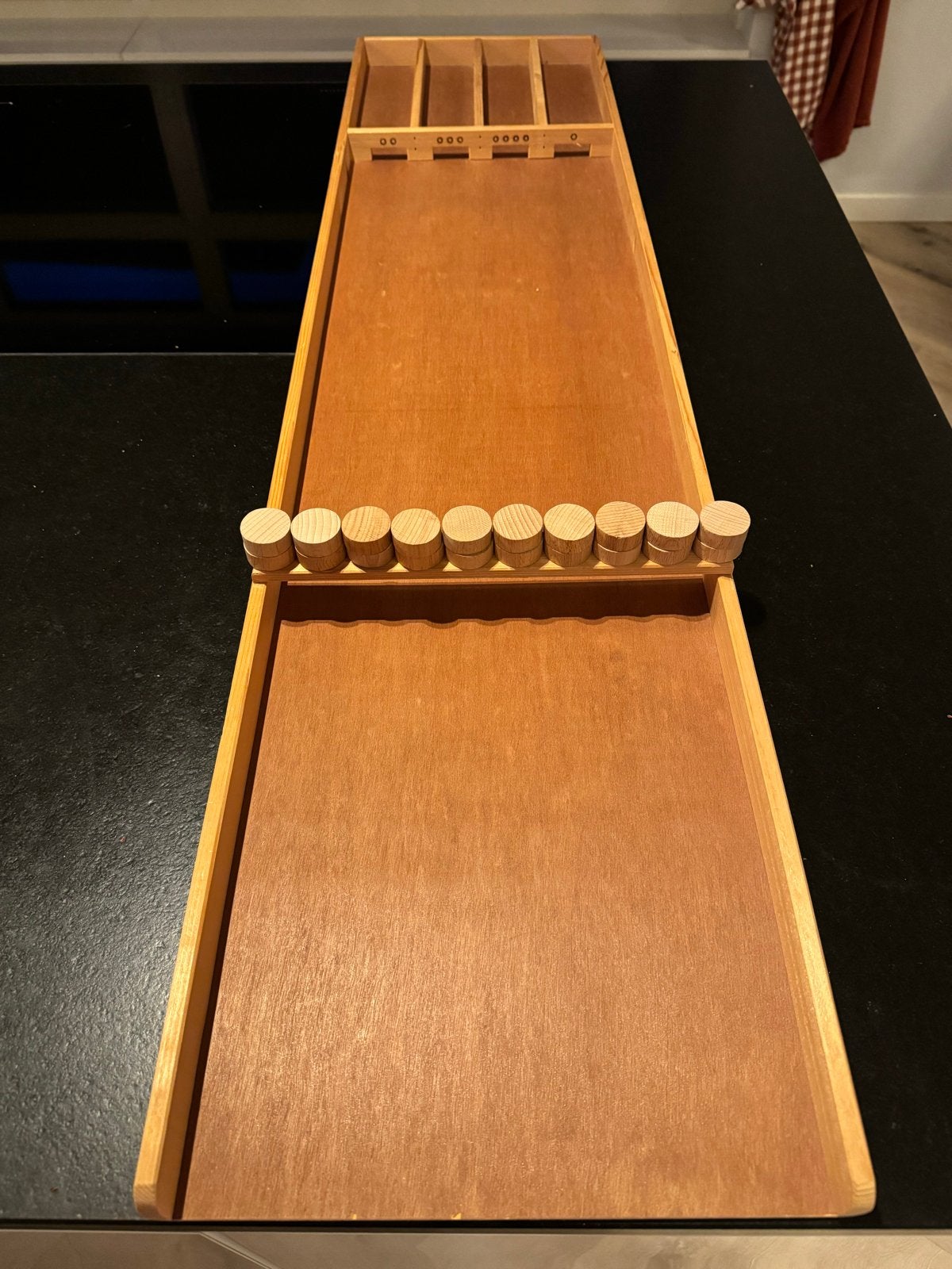 Kindersjoelbak 118x28cm met 20 stenen, Een of twee spelers, Ophalen, Gebruikt