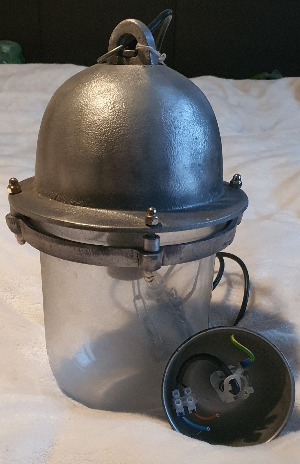 Industriele lamp bully vintage zwaar, Ophalen of Verzenden, Zo goed als nieuw, Glas