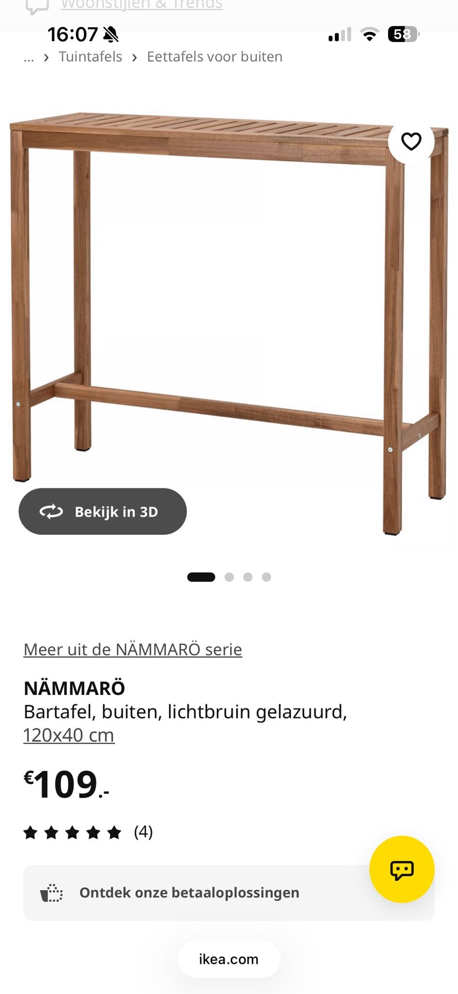 Foto 5 van IKEA NÄMMARÖ Bartafel met 4 barkrukken - Zo goed als nieuw