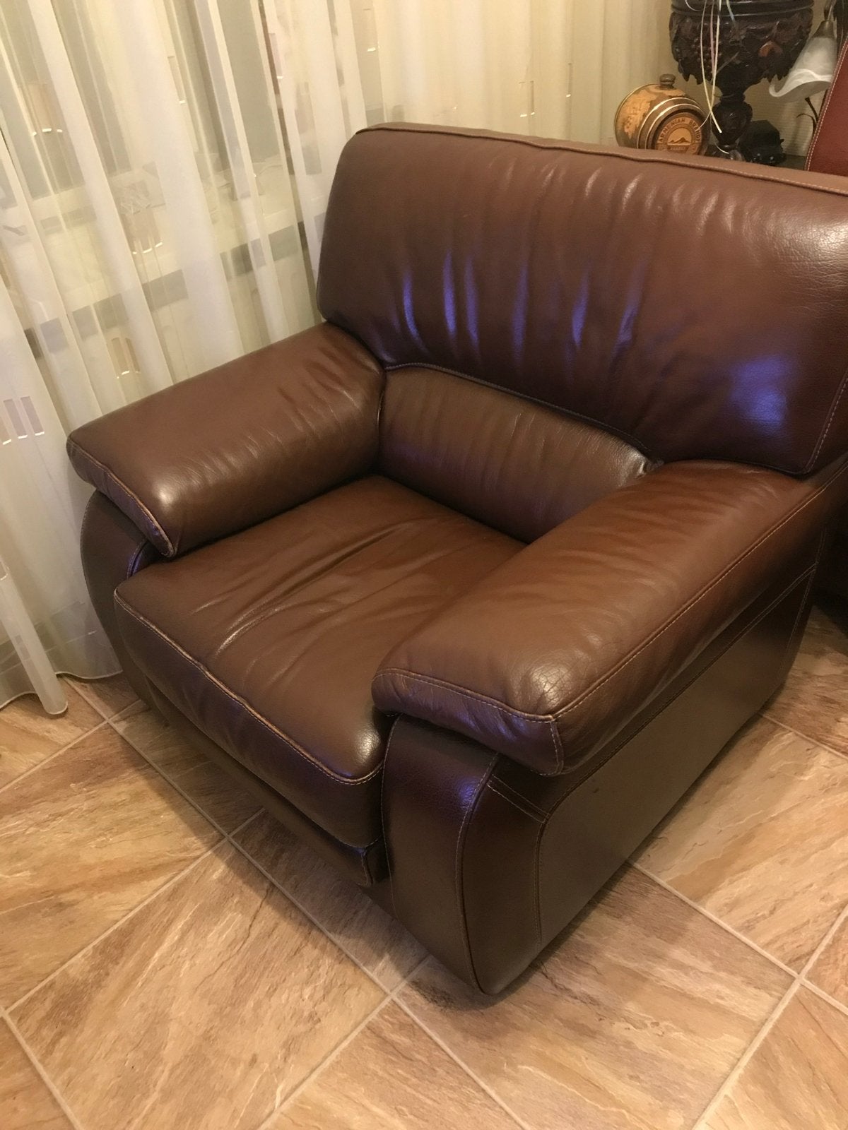 Comfortabele bruine leren fauteuil, Ophalen of Verzenden, Gebruikt, Leer, 75 tot 100 cm