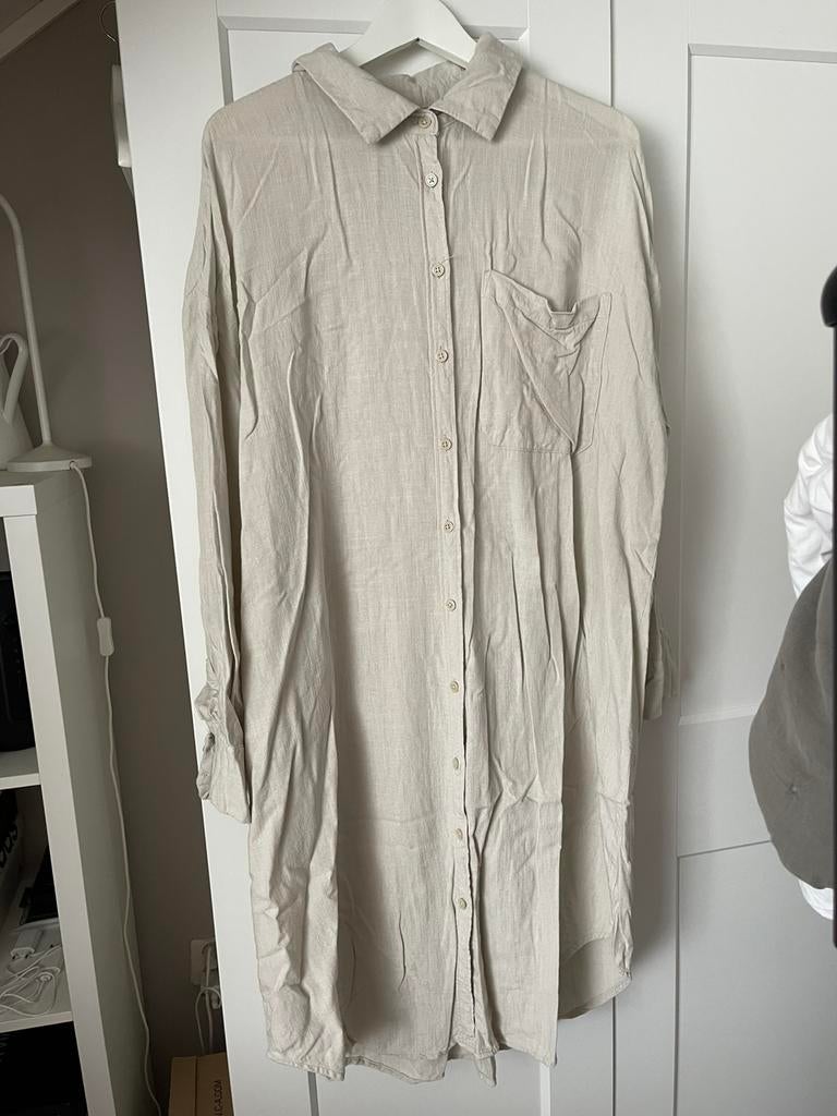 HEMA - prachtige linnenlook jurk cement maat XL, Verzenden, Maat 46/48 (XL) of groter, Zo goed als nieuw, Hema