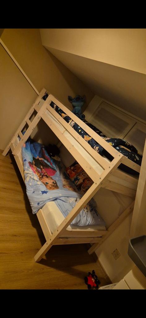 Stevig houten stapelbed voor kinderkamer, Ophalen, Gebruikt, 90 cm, Tweepersoons