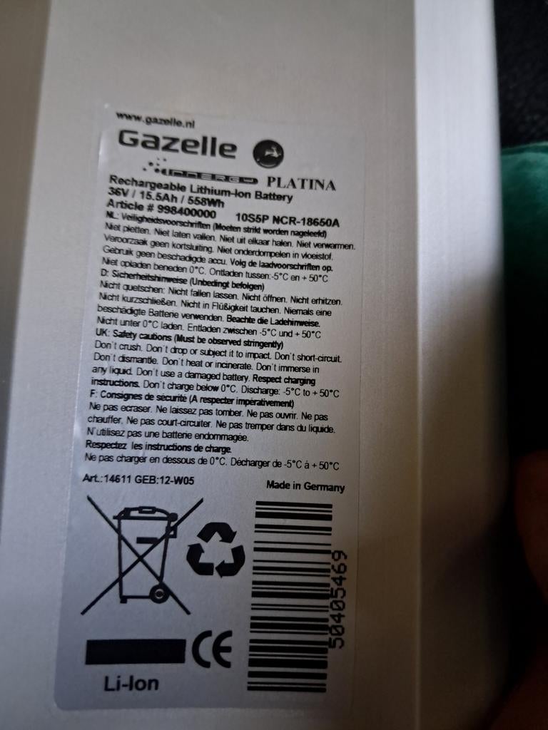 Gazelle accu Platina 1375km. Zo goed als nieuw!, Ophalen of Verzenden, Zo goed als nieuw