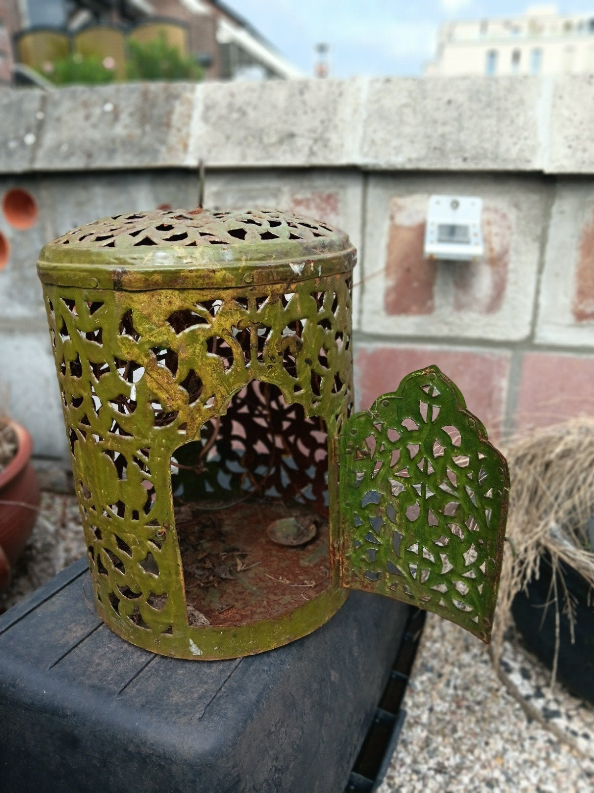 Vintage Groene Metalen Lantaarn/Vogelkooi Decoratie, Ophalen