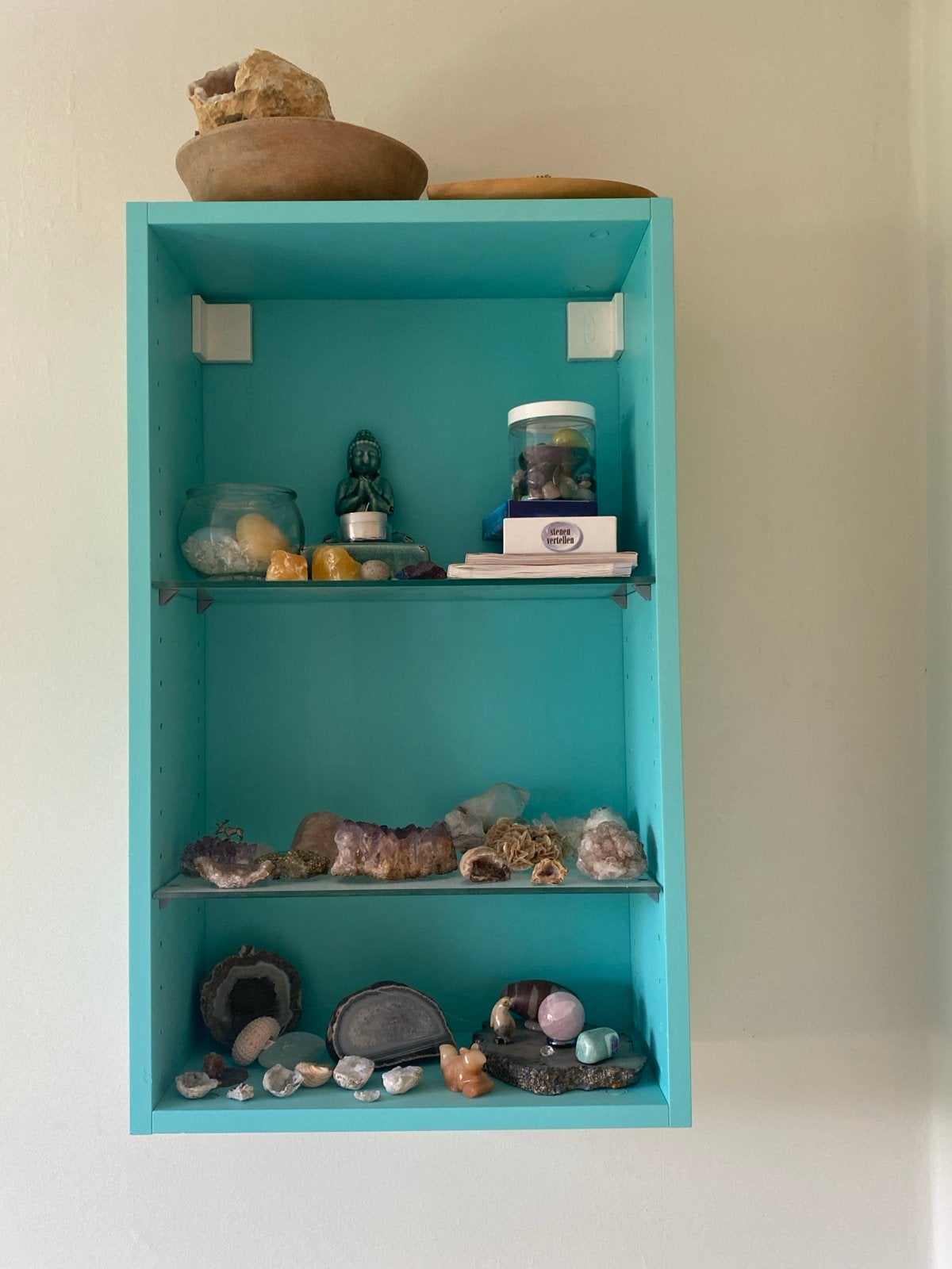 Display kastje met 2 glazen plankjes, Ophalen, Met plank(en), Minder dan 50 cm, Gebruikt