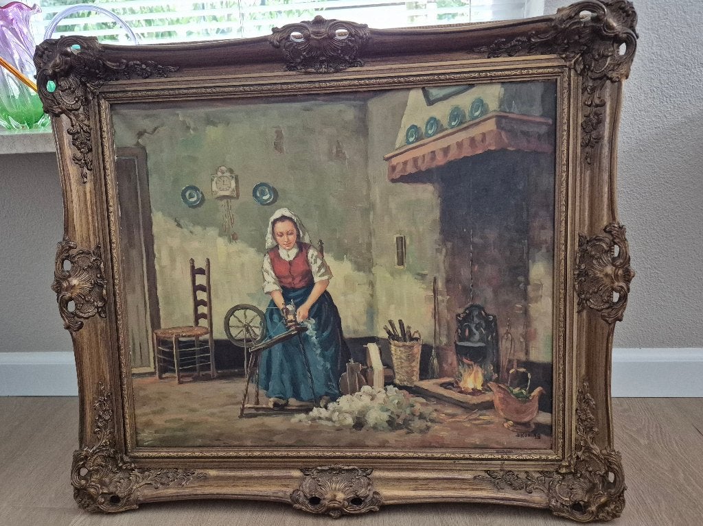 klassiek schilderij Jan Koning, Antiek en Kunst, Kunst | Schilderijen | Klassiek, Ophalen, Doek, Olieverf, Klassiek