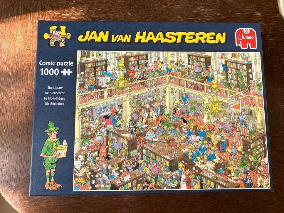 Jan van Haasteren De Bibliotheek 1000 stukjes, Ophalen of Verzenden, 500 t/m 1500 stukjes, Zo goed als nieuw, Legpuzzel