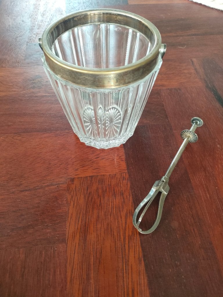 Vintage ijsblokjes emmer kristal + Zweedse zilveren grijper, Ophalen