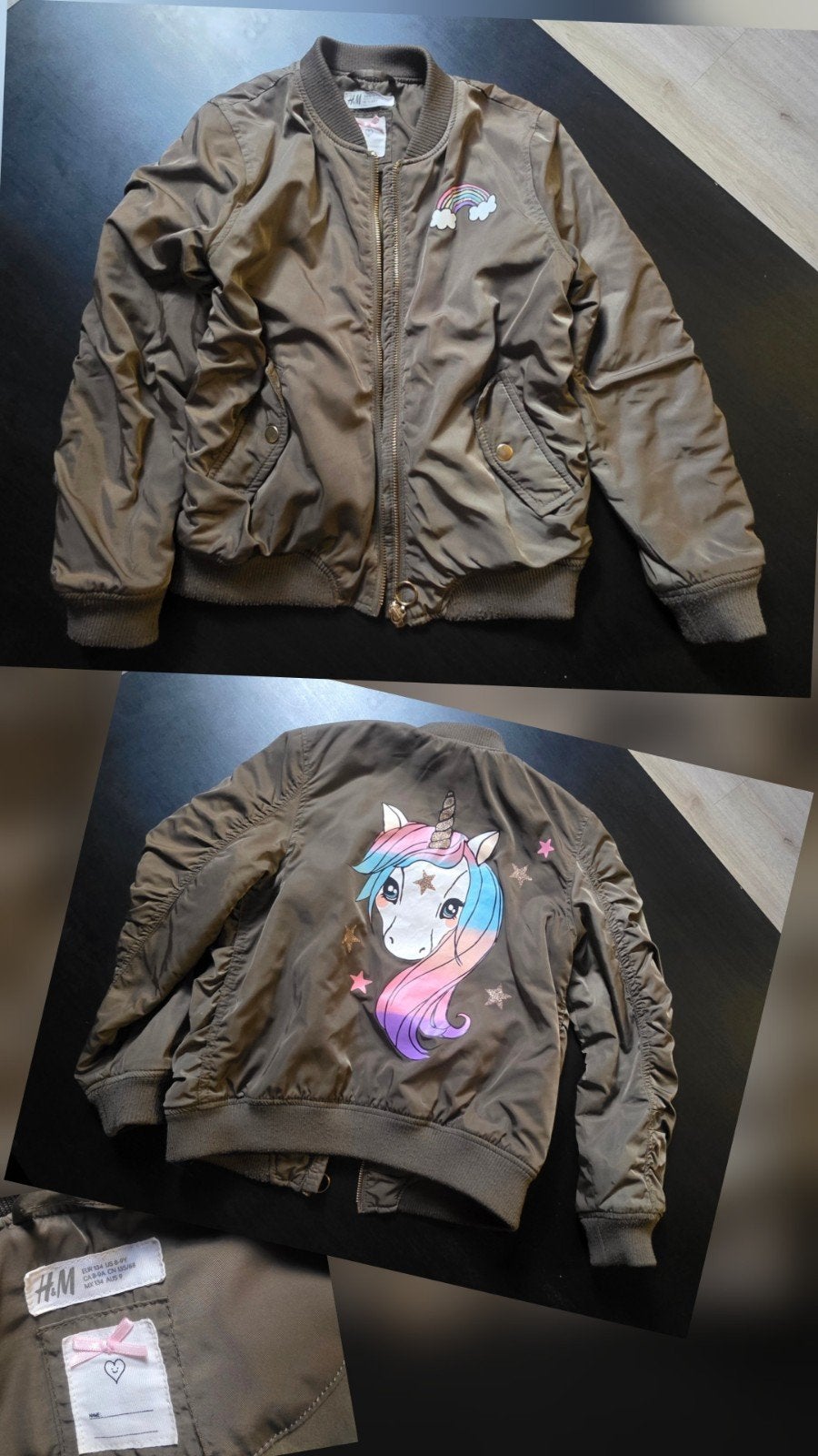 meisjes (tussen) jas, met unicorn print op de rug, maat 134, Gebruikt, Meisje, H&M, Ophalen of Verzenden