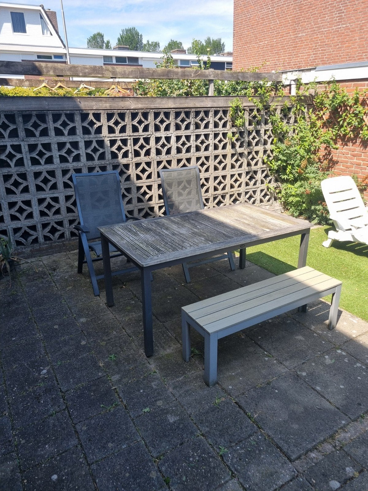 tuintafel met 2 bellagio stoelen en bankje, Ophalen, 5 zitplaatsen, Gebruikt, Bank
