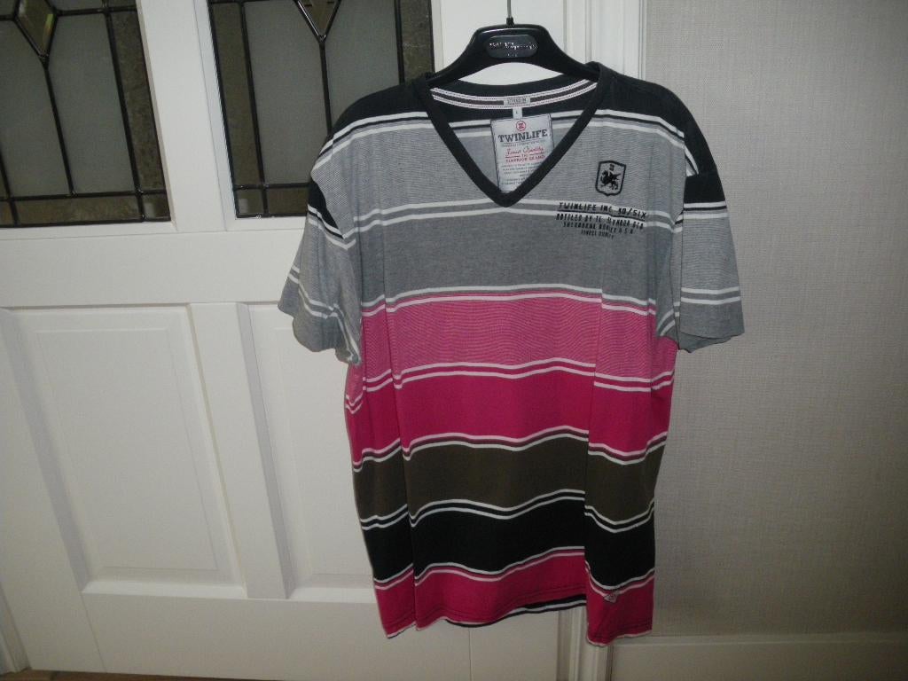merk twinlife leuk zwart grijs roze zomer shirt maat large, Ophalen of Verzenden, Zo goed als nieuw, Maat 52/54 (L), Zwart