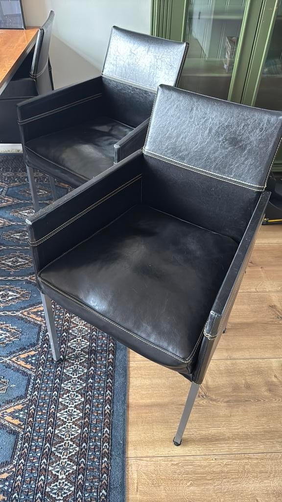 6 Comfortabele zwart leren design eettafelstoelen, Ophalen, Zo goed als nieuw