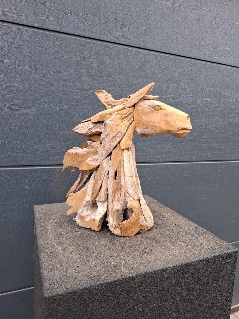 Teakhouten paarden hoofd.  45cm., Ophalen, Zo goed als nieuw, Hout