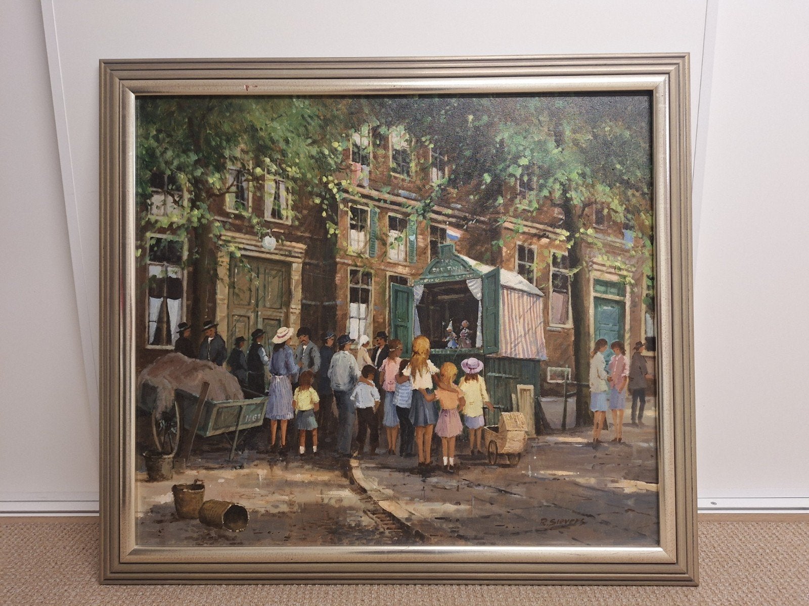 Schilderij R. Sievers - Poppenkast - Olieverf op doek, Ophalen, Doek, Impressionistisch, Olieverf