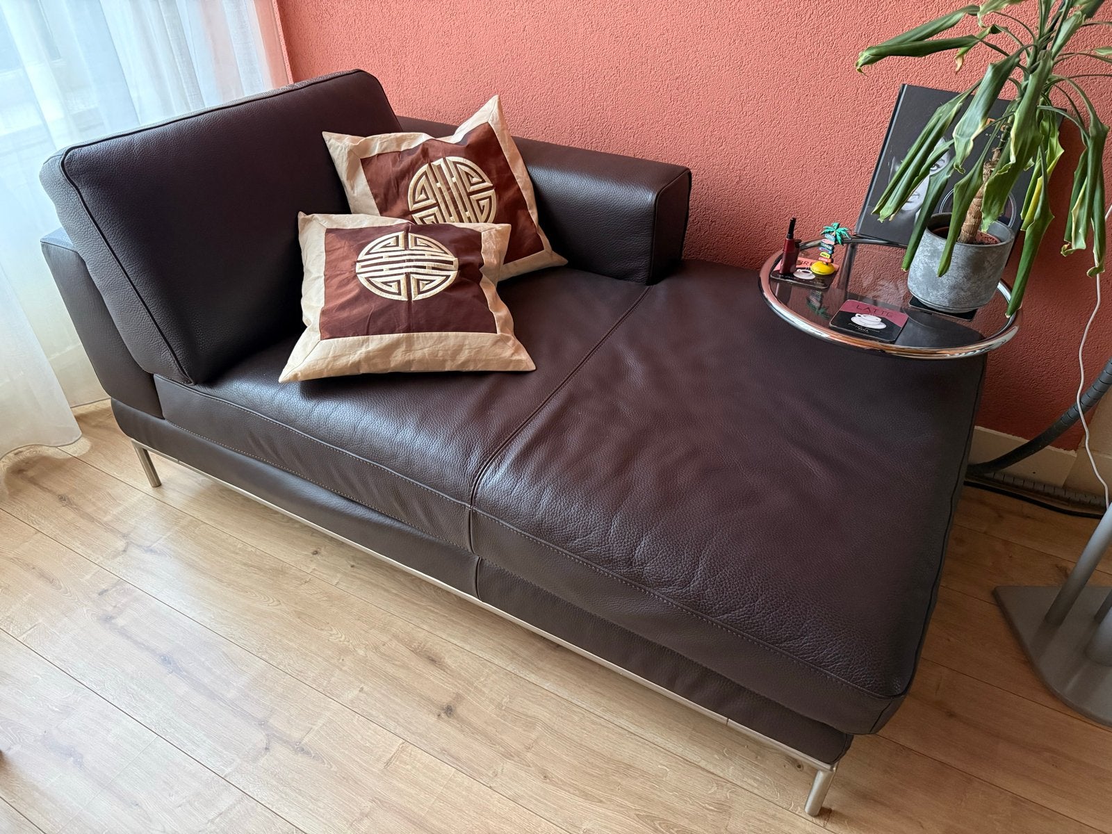 Lederen IKEA Chaise Longue - Donkerbruin, Ophalen, Gebruikt, Eenpersoons, Rechte bank