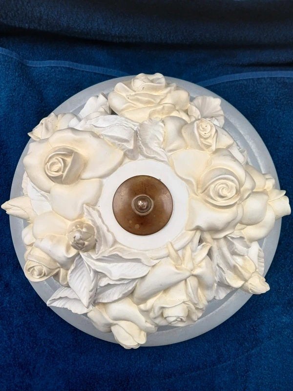 Prachtige Capodimonte Stijl Plafonnière Handgevormde Rozen, Ophalen of Verzenden, Zo goed als nieuw, Glas, E27 (groot)
