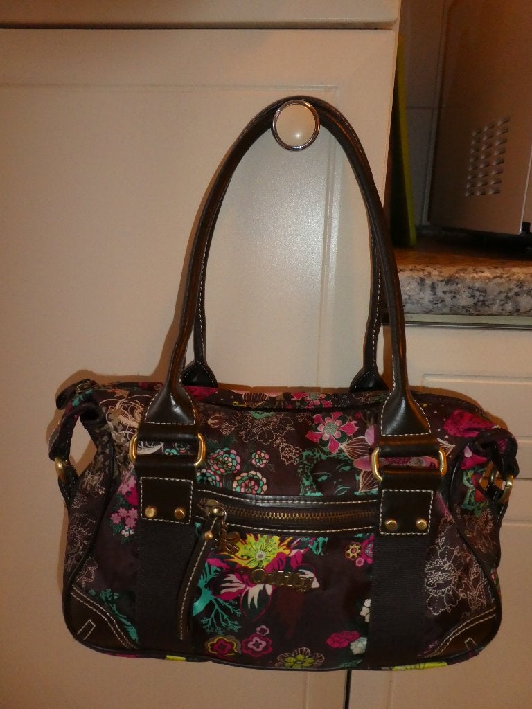 Oilily handtas bruin bonte bloemen kort hengsel 29 x 22 x 11, Verzenden, Zo goed als nieuw, Bruin, Handtas