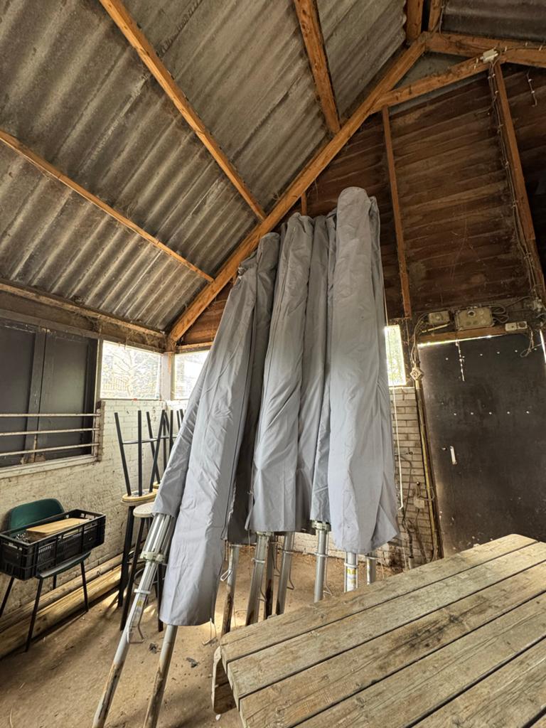 16 Swinkels parasollen 400x400cm - Ideaal voor horeca, Tuin en Terras, Parasols, Ophalen, Gebruikt, Meer dan 4 meter, Stokparasol