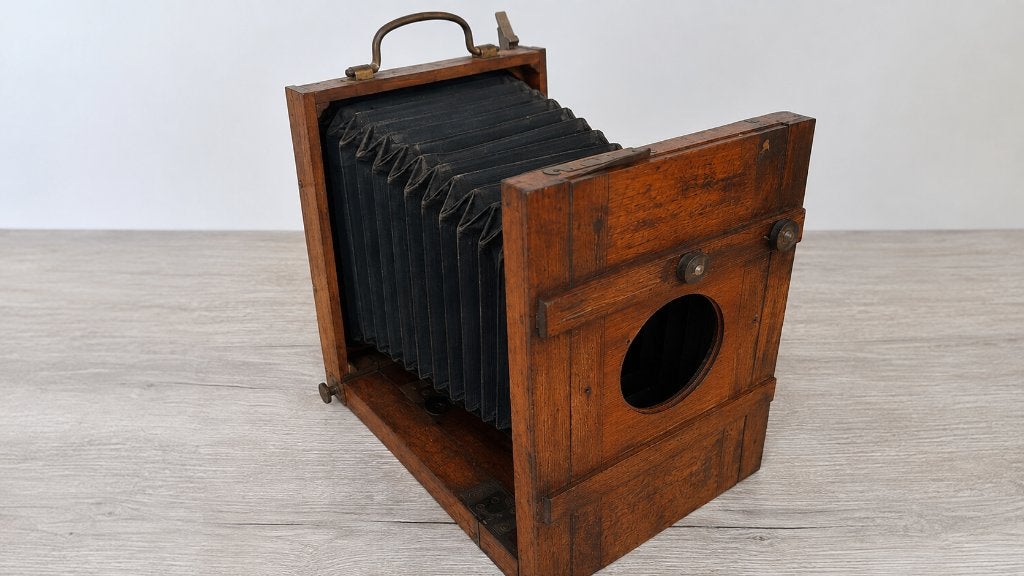 Antieke houten grootformaat platencamera, Verzamelen, Ophalen of Verzenden, Voor 1940