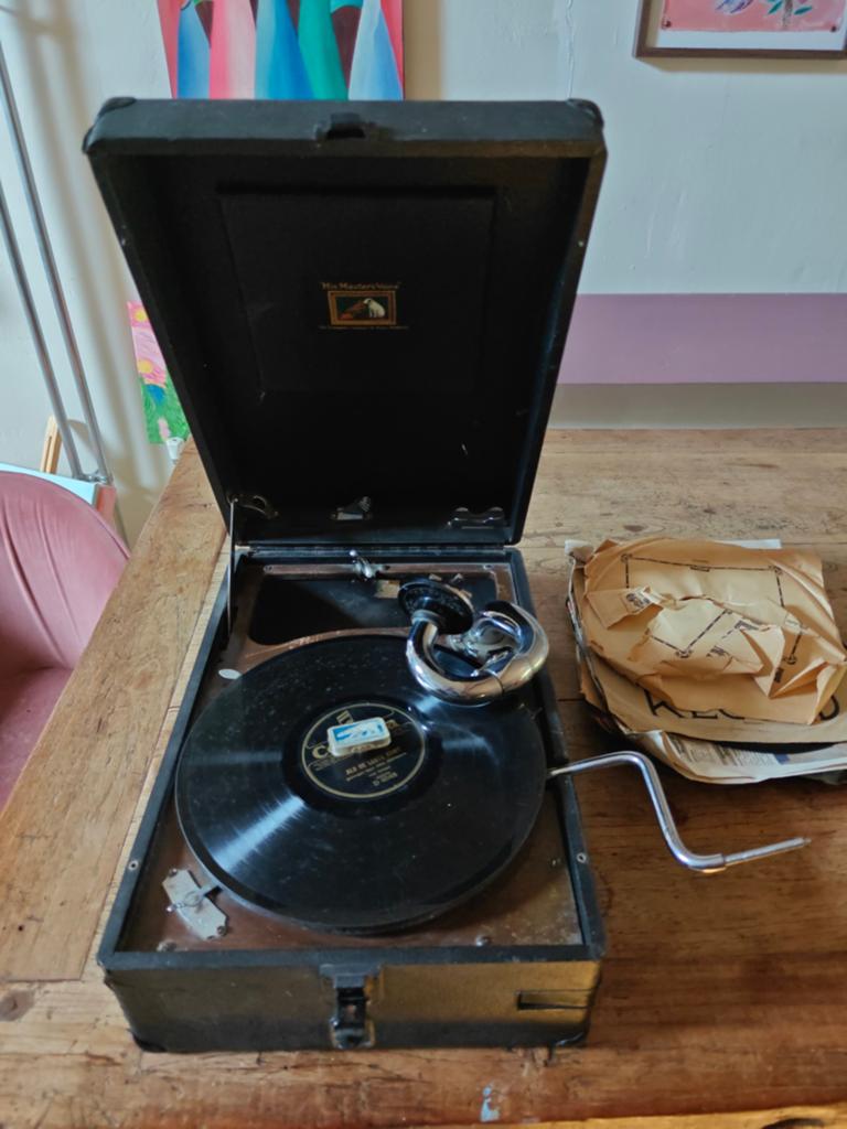 Antieke His Master's Voice Draagbare Grammofoon, Ophalen of Verzenden