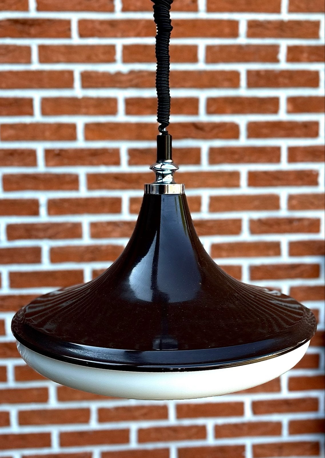 Massive Belgium rise & fall hanglamp – Space Age 1970s, Ophalen of Verzenden, Gebruikt, Kunststof, E27 (groot)